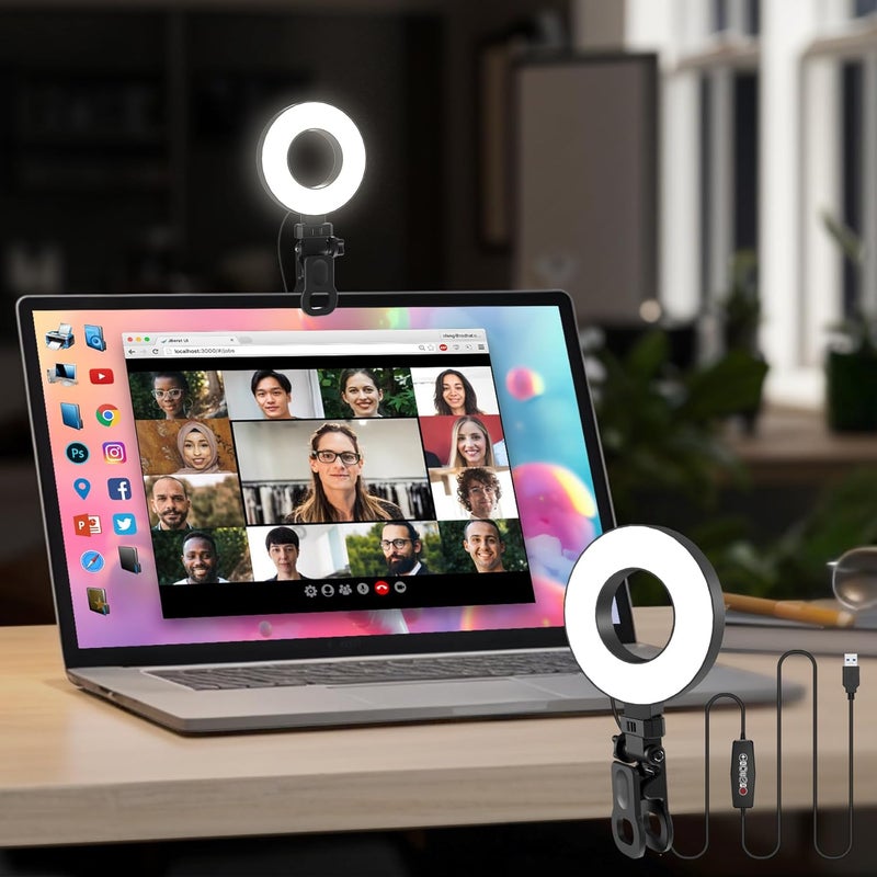 Mojimdo Ring Light [3 Color, 5 Brightness & Timer] 3.5'' Small Video Conference Lighting Clip On Monitor Laptop iPad Phone, USB Plug Dimmable Selfie Light for Working, Meeting, YouTube/TikTok Content Creator - Image 1